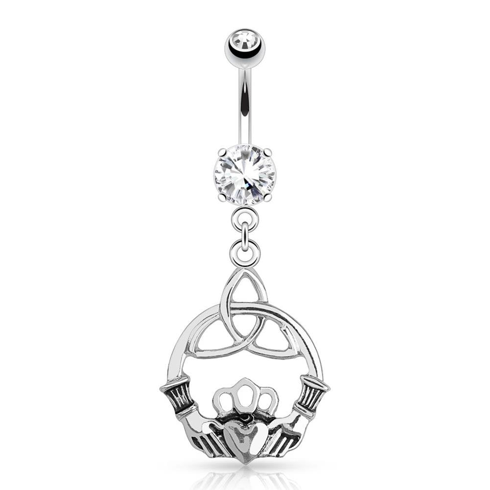 Bauchnabelpiercing Hamsa-Hand Anhänger 1,6mm 10mm Nabelpiercing Chirurgenstahl Bananabell Zirkonia 14 Karat Gold Silber Clear Aqua