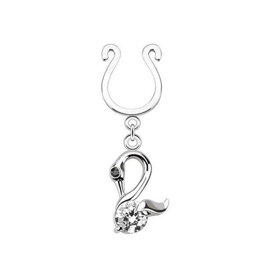 Brustwarzenpiercing Schwan KRISTALL Fake Intimpiercing Brustpiercing Nippelpiercing Edelstahl Silber ZIRKONIA Pink Clear