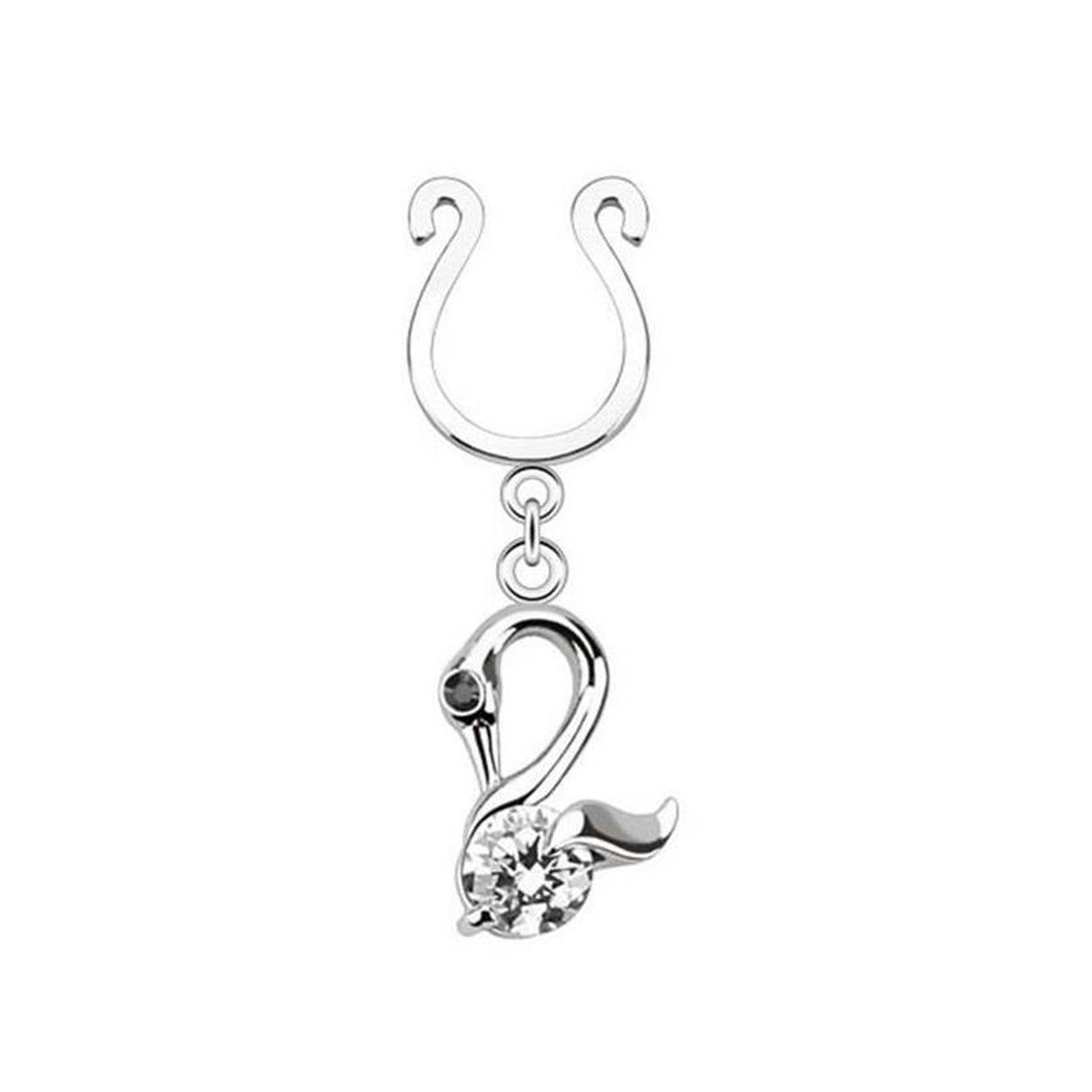 Brustwarzenpiercing Schwan KRISTALL Fake Intimpiercing Brustpiercing Nippelpiercing Edelstahl Silber ZIRKONIA Pink Clear