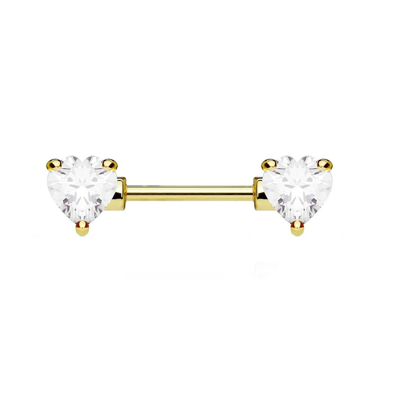 Brustwarzenpiercing ZIRKONIA Herzen Brustpiercing Intimpiercing CHIRURGENSTAHL Silber Gold Roségold Stab 1,6mm 12/16mm
