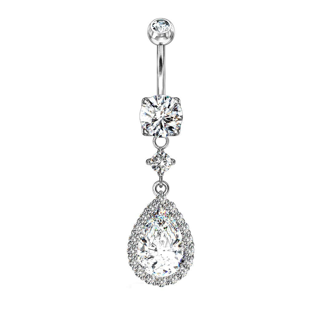 Bauchnabelpiercing Zirkonia Tropfen-Anhänger Nabelpiercing Chirurgenstahl Bananabell Silber Gold Roségold Clear Stab 1,6/10mm