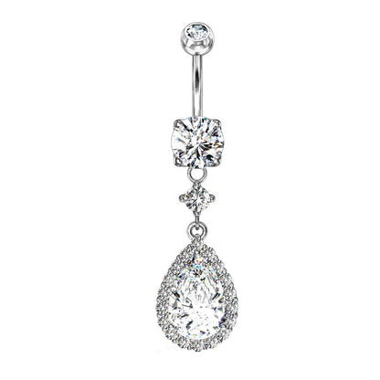 Bauchnabelpiercing Zirkonia Tropfen-Anhänger Nabelpiercing Chirurgenstahl Bananabell Silber Gold Roségold Clear Stab 1,6/10mm