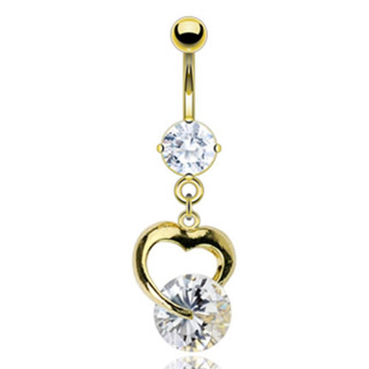 Bauchnabelpiercing Anhänger Herz 1,6mm 10mm Stab Nabelpiercing Edelstahl Chirurgenstahl Bananabell Zirkonia 14 Karat vergoldet