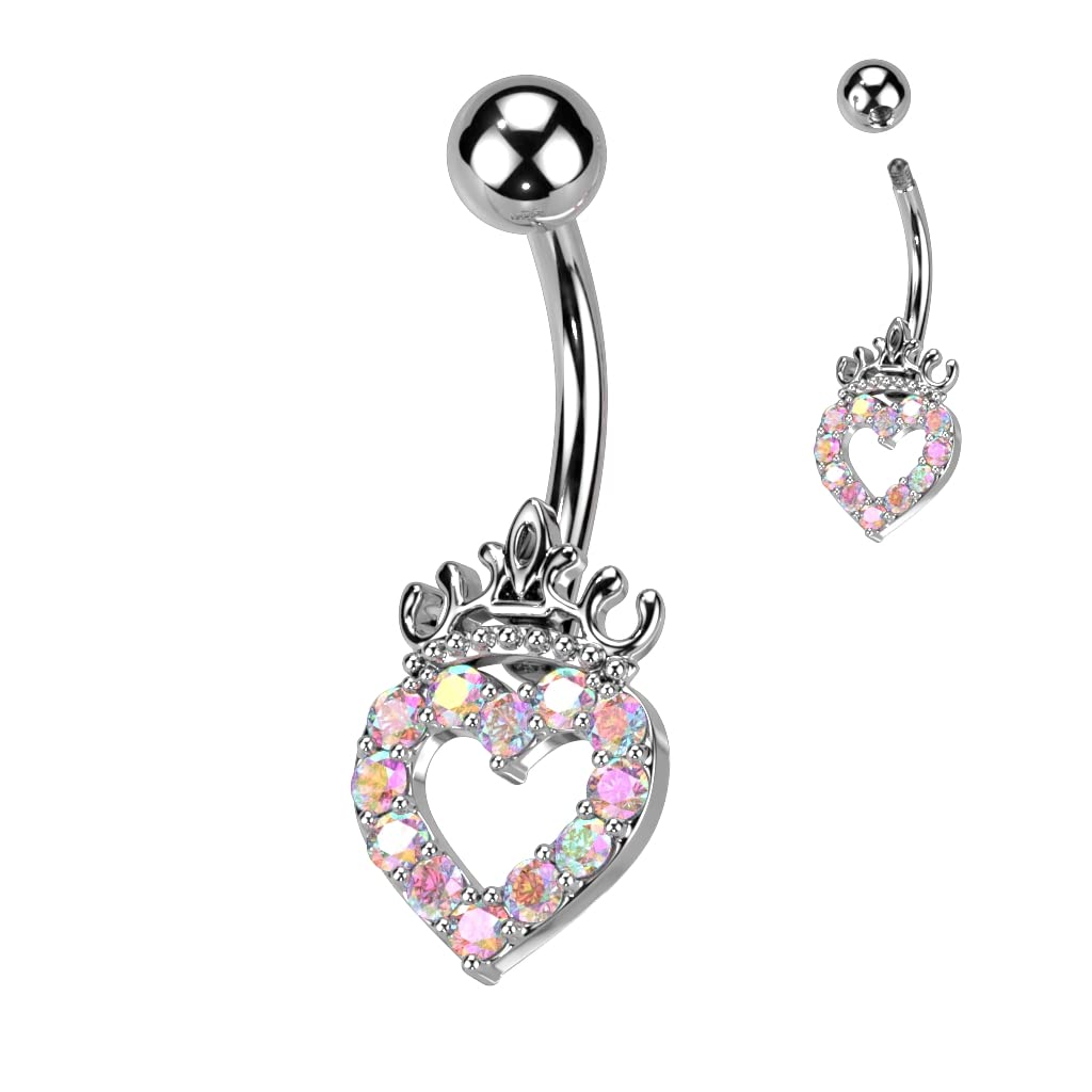 Bauchnabelpiercing Pavé Herz Krone Zirkonia Nabelpiercing Chirurgenstahl Bananabell Stab-länge 10mm