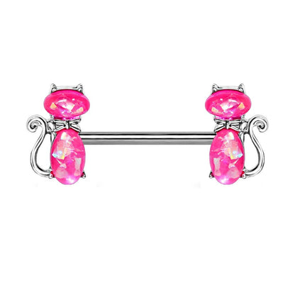 Brustwarzenpiercing Glitzer-Opal Katze Brustpiercing Nippelpiercing Chirurgenstahl Silber Pink Weiß Stab 1,6/14mm