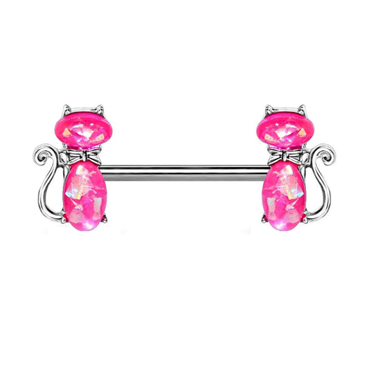 Brustwarzenpiercing Glitzer-Opal Katze Brustpiercing Nippelpiercing Chirurgenstahl Silber Pink Weiß Stab 1,6/14mm