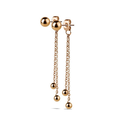 1 Paar Ohr-hänger 2 lange hängende Ketten 3 Kugeln Ohrringe Set Ohrstecker Chirurgenstahl Silber Gold Roségold
