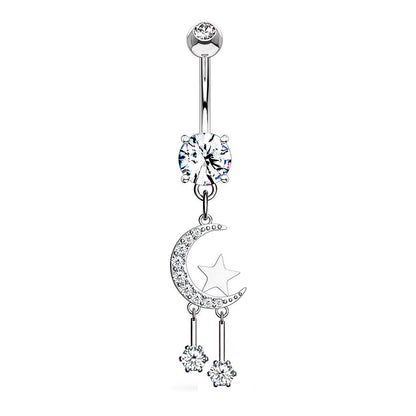 Bauchnabelpiercing Zirkonia Halb-Mond Sterne Anhänger Nabelpiercing Chirurgenstahl Bananabell Silber Gold Roségold Clear Stab 1,6/10mm
