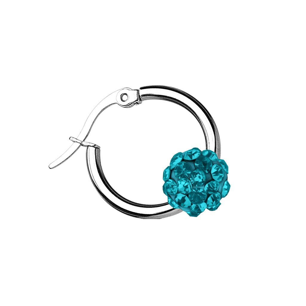 Damen 1 Paar Creolen KRISTALL-KUGEL Ohrringe Schmuck Ohrstecker Chirurgenstahl Silber Multicolor