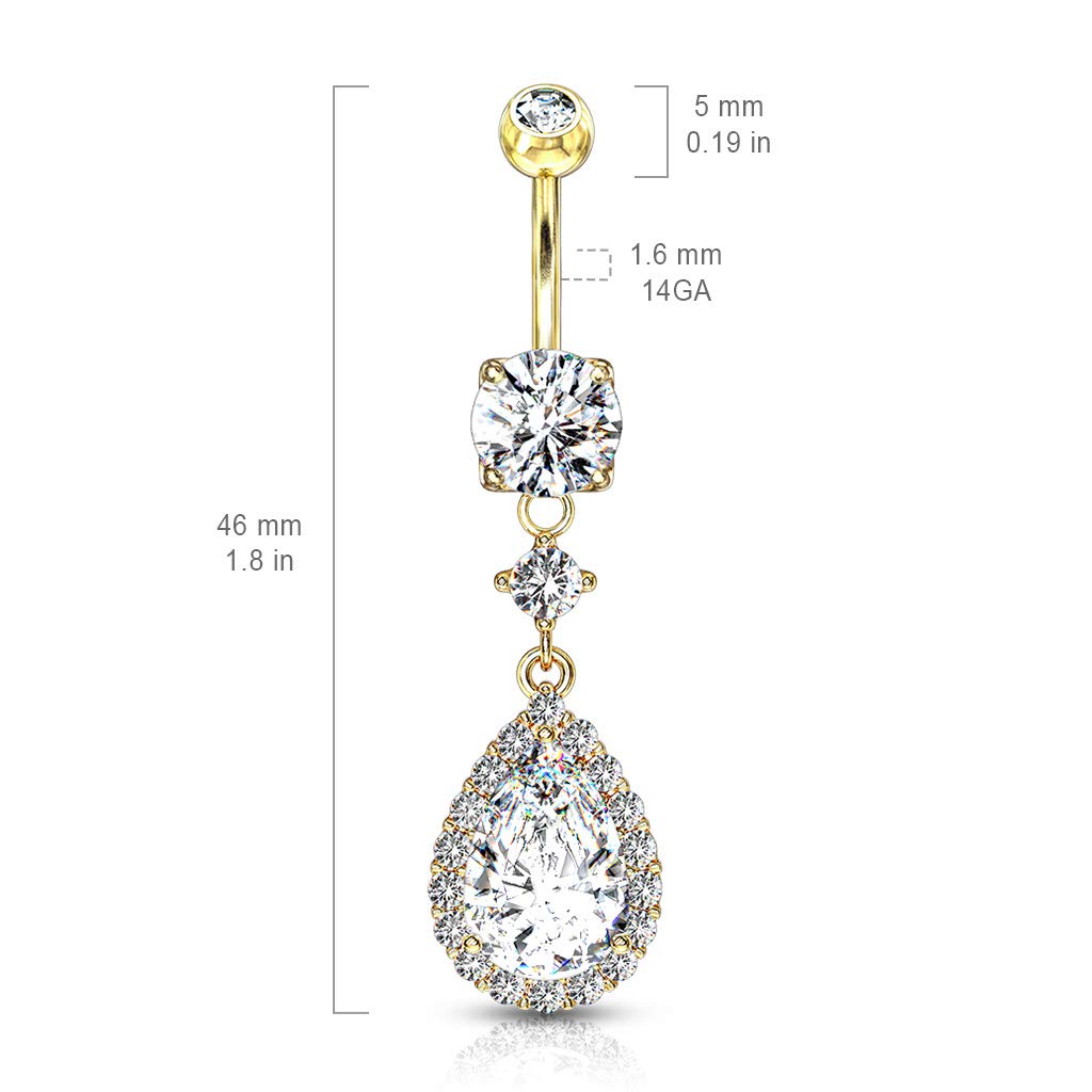Bauchnabelpiercing Zirkonia Tropfen-Anhänger Nabelpiercing Chirurgenstahl Bananabell Silber Gold Roségold Clear Stab 1,6/10mm