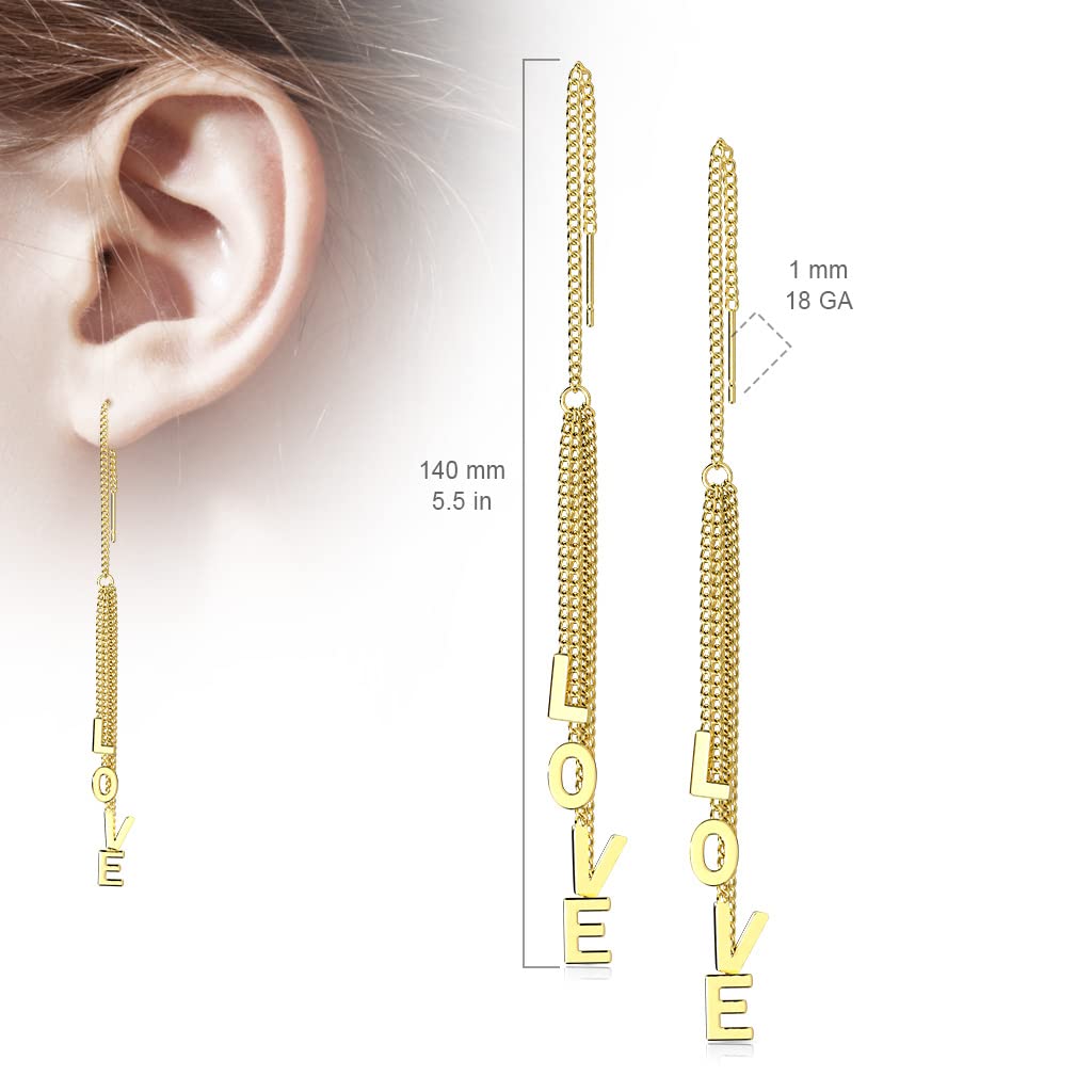 1 Paar Damen Ohrringe Durchzieher Ketten-Anhänger Wort LOVE Ohrringe Ohrstecker Chirurgenstahl Gold Roségold Silber