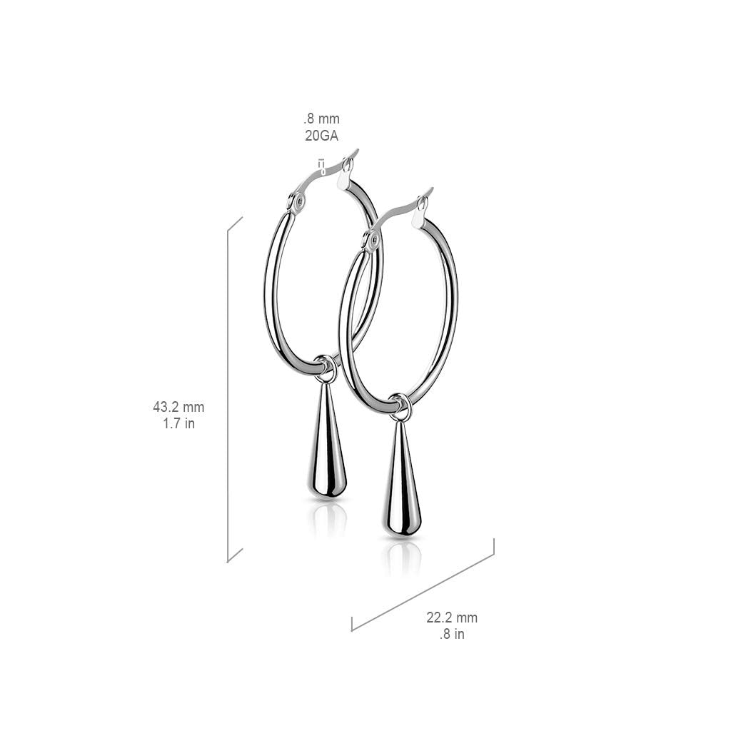 1 Paar Damen Ohrringe CREOLE Tropfen-Anhänger Länge 43,2mm Ohrstecker Chirurgenstahl Gold Roségold Silber