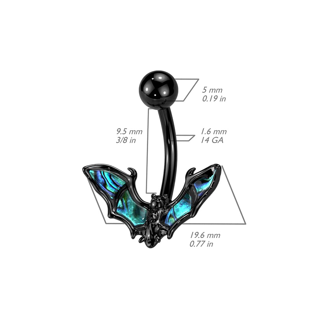 Bauchnabelpiercing Fledermaus Abalone Schwarz Silber Nabelpiercing Chirurgenstahl Bananabell Stab-länge 10mm