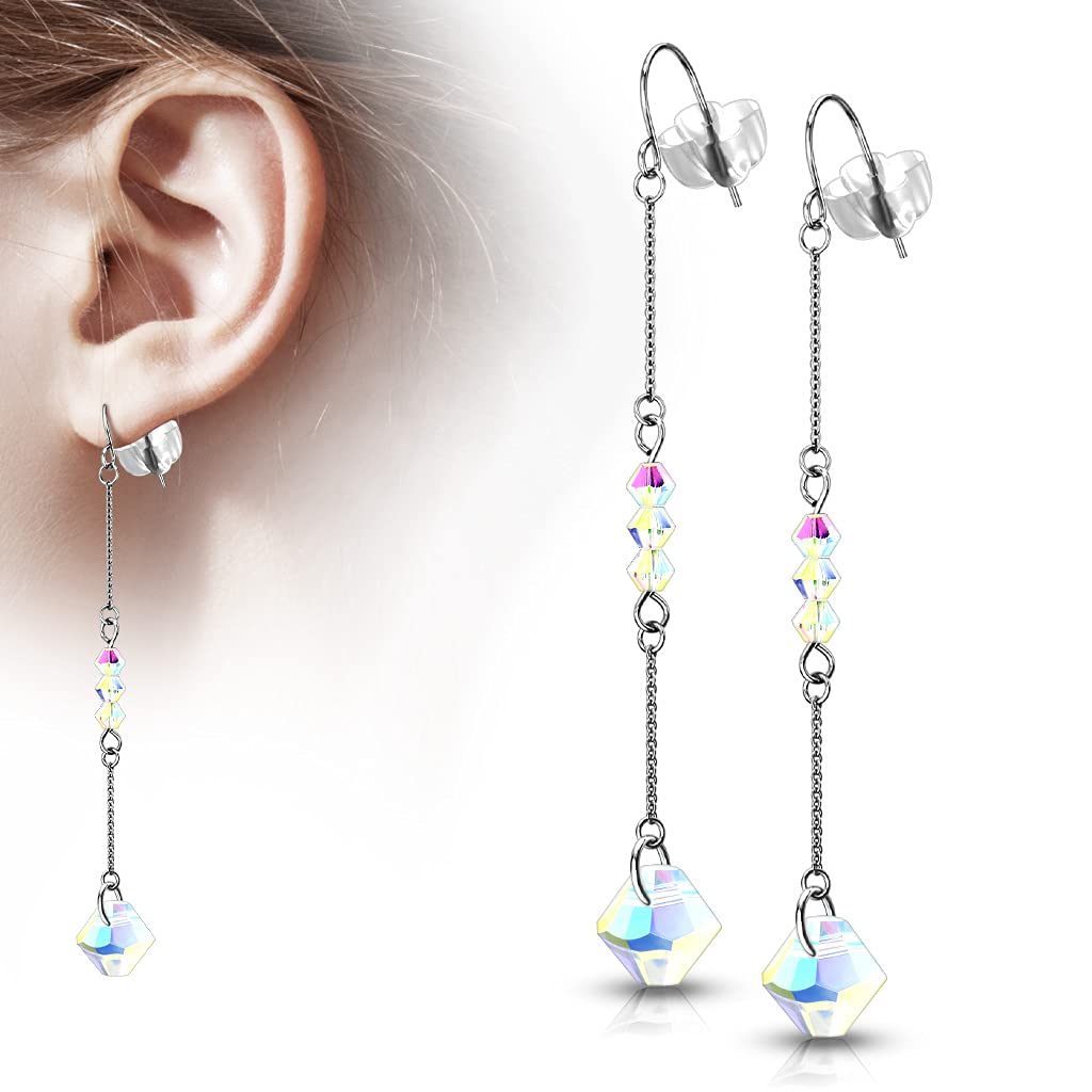 1 Paar Damen Ohrringe facettierter Regenbogen Diamant-Design Anhänger Kette Ohrhänger Ohrstecker Silber