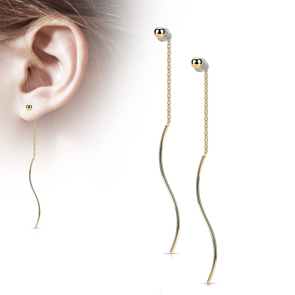 1 Paar Damen Ohrringe Durchzieher Kugel Wellen-Anhänger Ohrringe Ohrstecker Chirurgenstahl Silber Gold Roségold