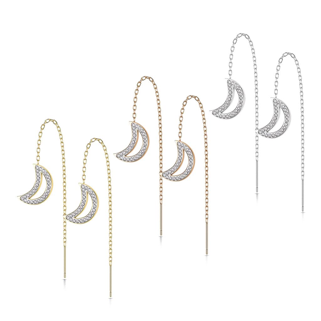 1 Paar Damen Ohrringe Durchzieher Kristall Pavé Clear Halbmond-Anhänger Ohrringe Ohrstecker Chirurgenstahl Silber Gold Roségold