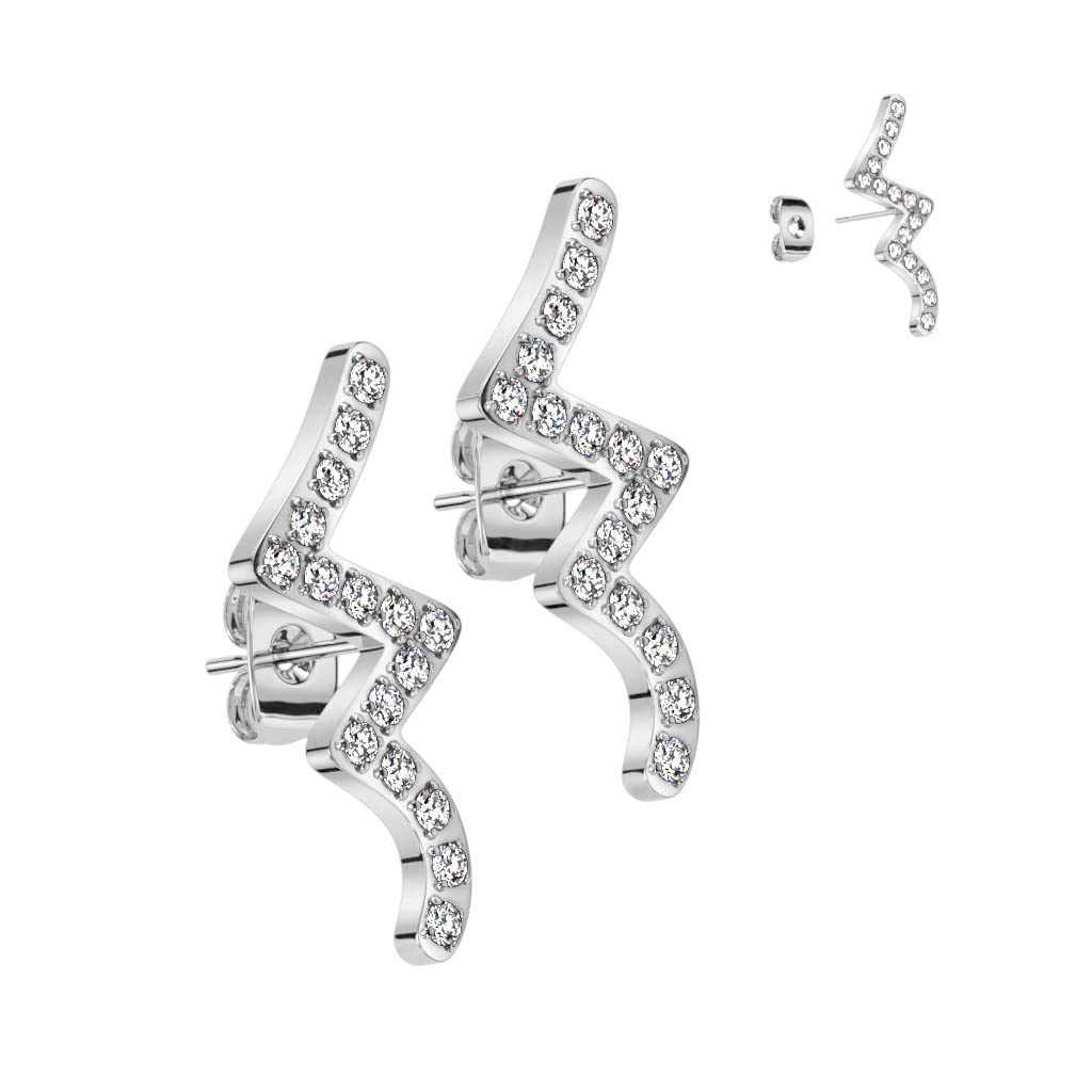 1 Paar Damen Ohrstecker Zirkonia Welle Clear Chirurgenstahl Ohrringe Ohrhänger Silber Gold
