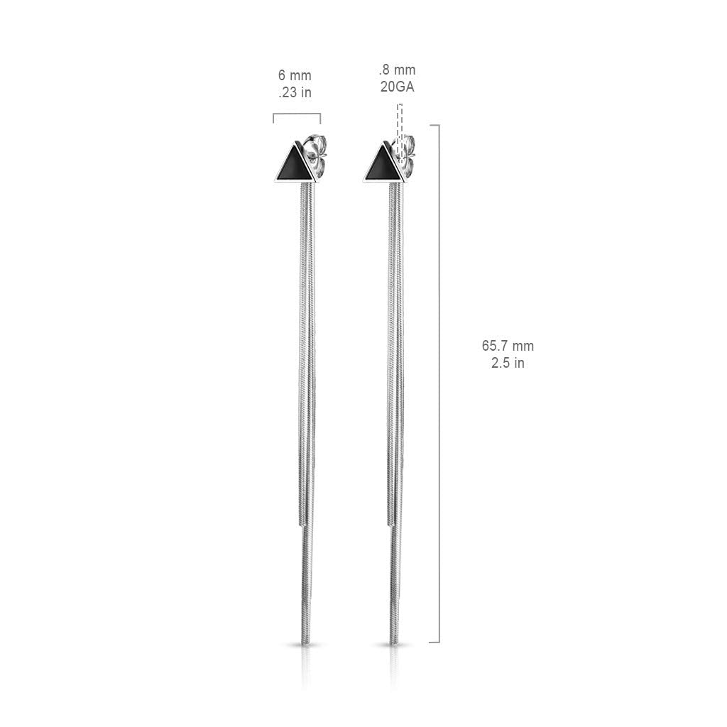 1 Paar Damen Ohrringe Enamel Dreieck 6mm Ketten Anhänger e Ohrstecker Chirurgenstahl Weiß Schwarz Silber Länge 65,7mm