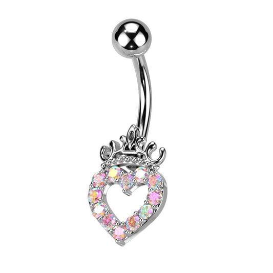 Bauchnabelpiercing Pavé Herz Krone Zirkonia Nabelpiercing Chirurgenstahl Bananabell Stab-länge 10mm