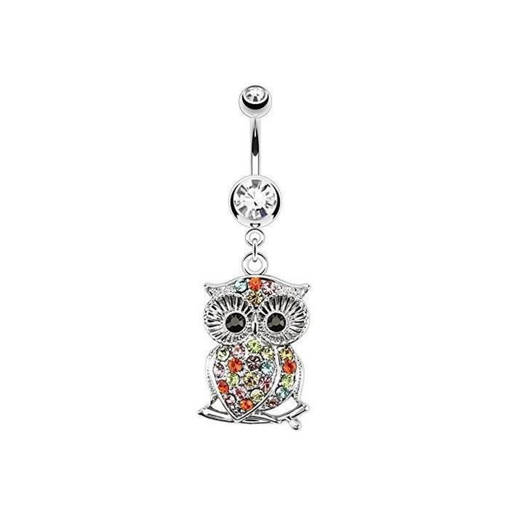 Bauchnabelpiercing Fliegende Eule Anhänger 1,6mm 10mm Nabelpiercing Chirurgenstahl Bananabell Zirkonia Silber Clear Pink Schwarz