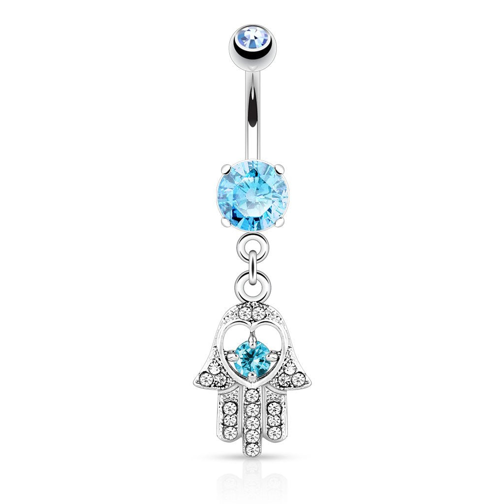 Bauchnabelpiercing Set 1,6mm 10mm Hamsa 15,9 x 11,2mm Nabelpiercing Chirurgenstahl Bananabell Zirkonia Silber