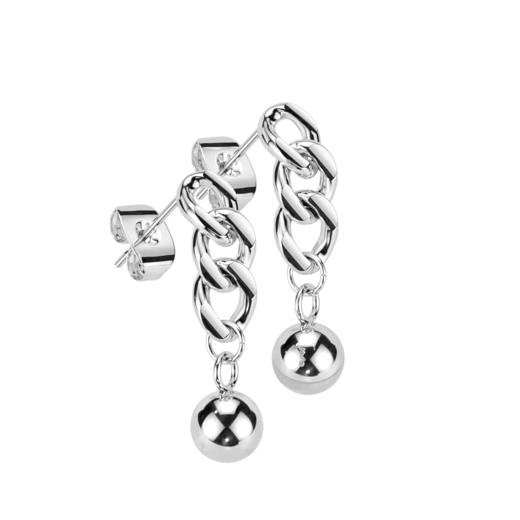 1 Paar Damen Ohrstecker Ketten-Design Kugel-Anhänger Chirurgenstahl Ohrringe Ohrhänger Silber Gold