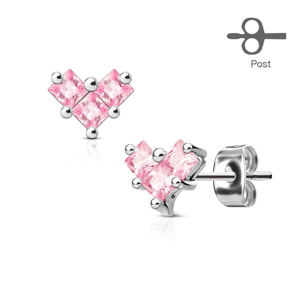 1 Paar Ohrringe Set Stecker Edelstahl Chirurgenstahl 3 Mini Quadrate silber Haken clear pink rot Zirkonia