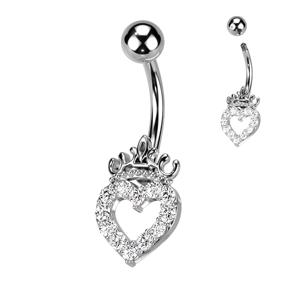Bauchnabelpiercing Pavé Herz Krone Zirkonia Nabelpiercing Chirurgenstahl Bananabell Stab-länge 10mm