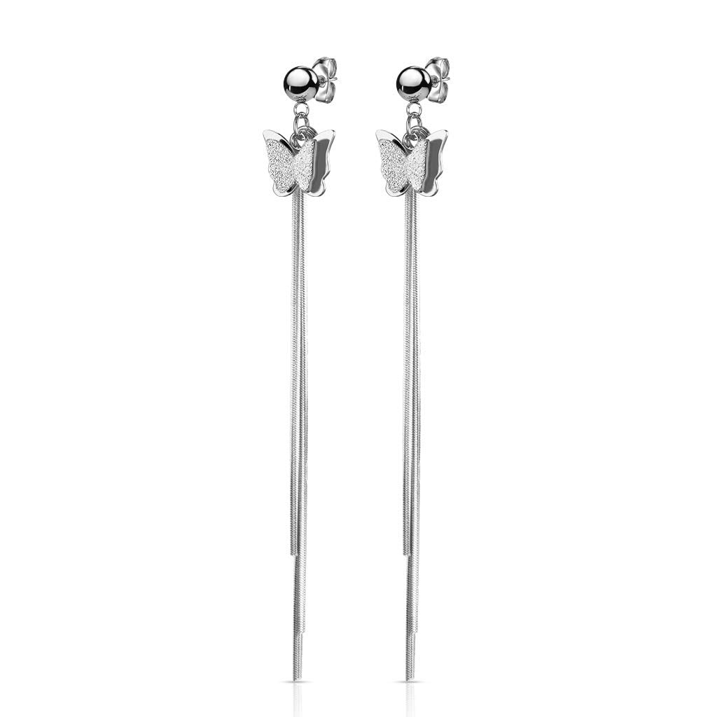 1 Paar Damen Ohrringe 2 Ton Schmetterling Ketten Anhänger e Ohrstecker Chirurgenstahl Gold Roségold Silber Länge 92mm