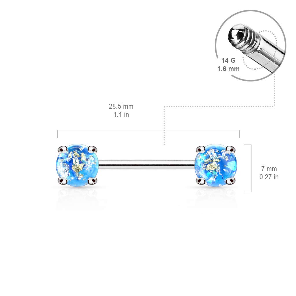 Brustwarzenpiercing Lava Glitzer Stein Brustpiercing Nippelpiercing Chirurgenstahl Silber Stabdicke 1,6mm Länge 14mm