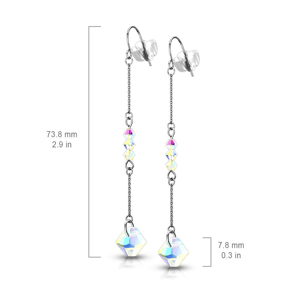 1 Paar Damen Ohrringe facettierter Regenbogen Diamant-Design Anhänger Kette Ohrhänger Ohrstecker Silber