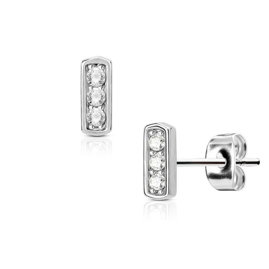 1 Paar Ohrringe Set Stecker Edelstahl Chirurgenstahl Bar 3 clear Zirkonia silber roségold gold