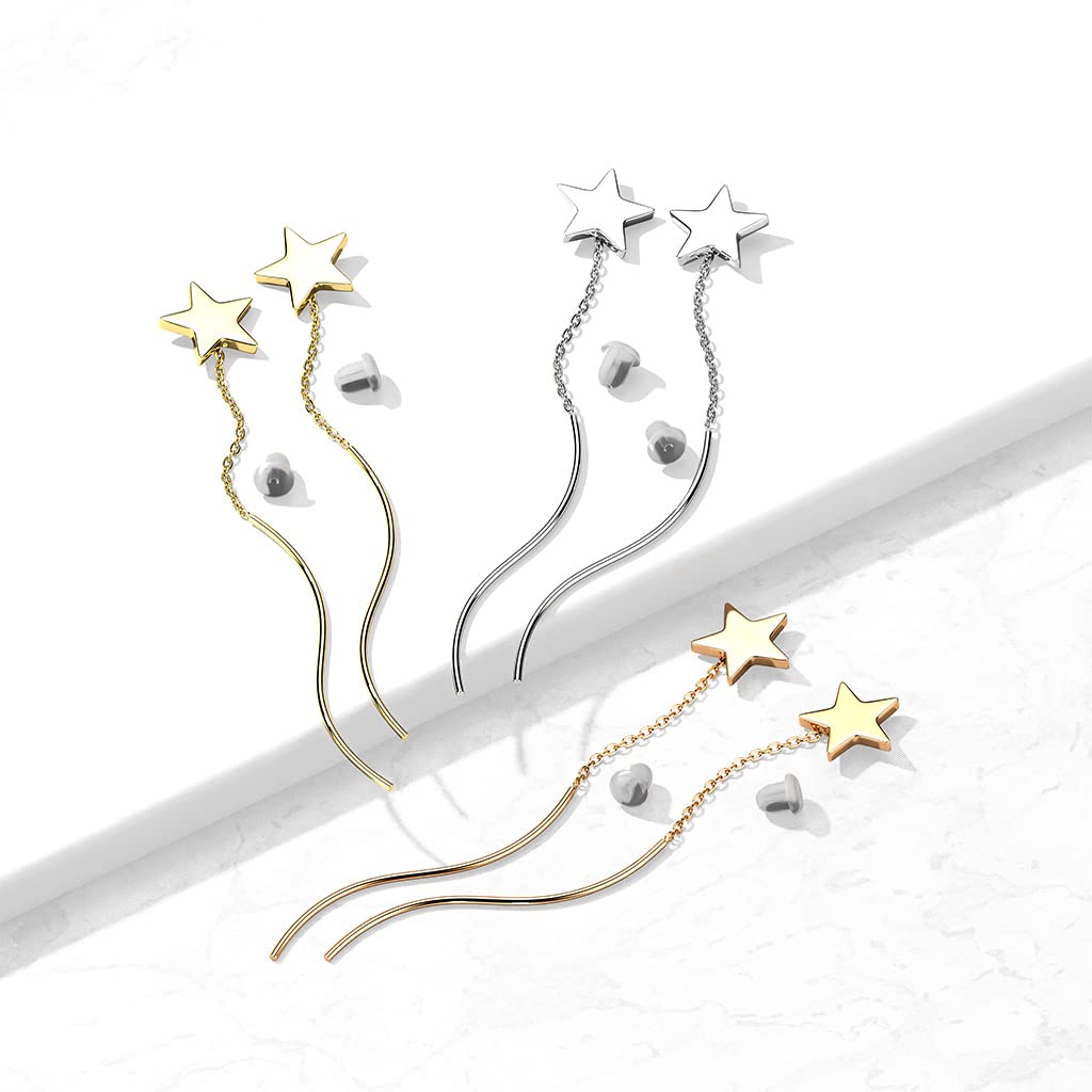 1 Paar Damen Ohrringe Durchzieher Stern Wellen-Anhänger Ohrringe Ohrstecker Chirurgenstahl Silber Gold Roségold