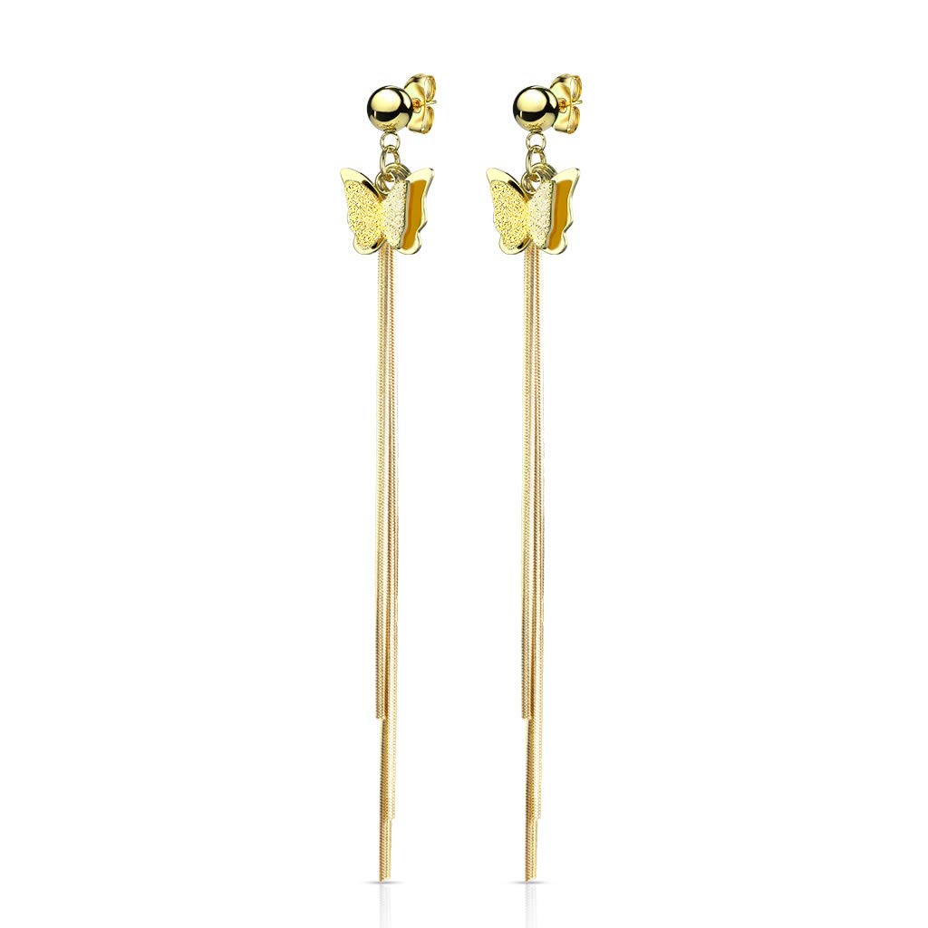 1 Paar Damen Ohrringe 2 Ton Schmetterling Ketten Anhänger e Ohrstecker Chirurgenstahl Gold Roségold Silber Länge 92mm