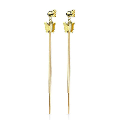 1 Paar Damen Ohrringe 2 Ton Schmetterling Ketten Anhänger e Ohrstecker Chirurgenstahl Gold Roségold Silber Länge 92mm