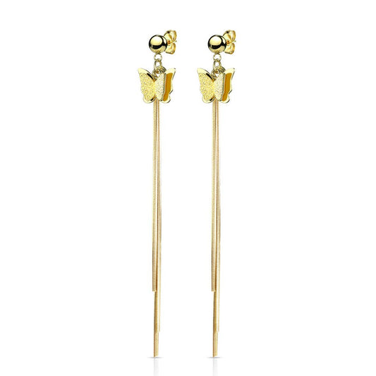 1 Paar Damen Ohrringe 2 Ton Schmetterling Ketten Anhänger e Ohrstecker Chirurgenstahl Gold Roségold Silber Länge 92mm