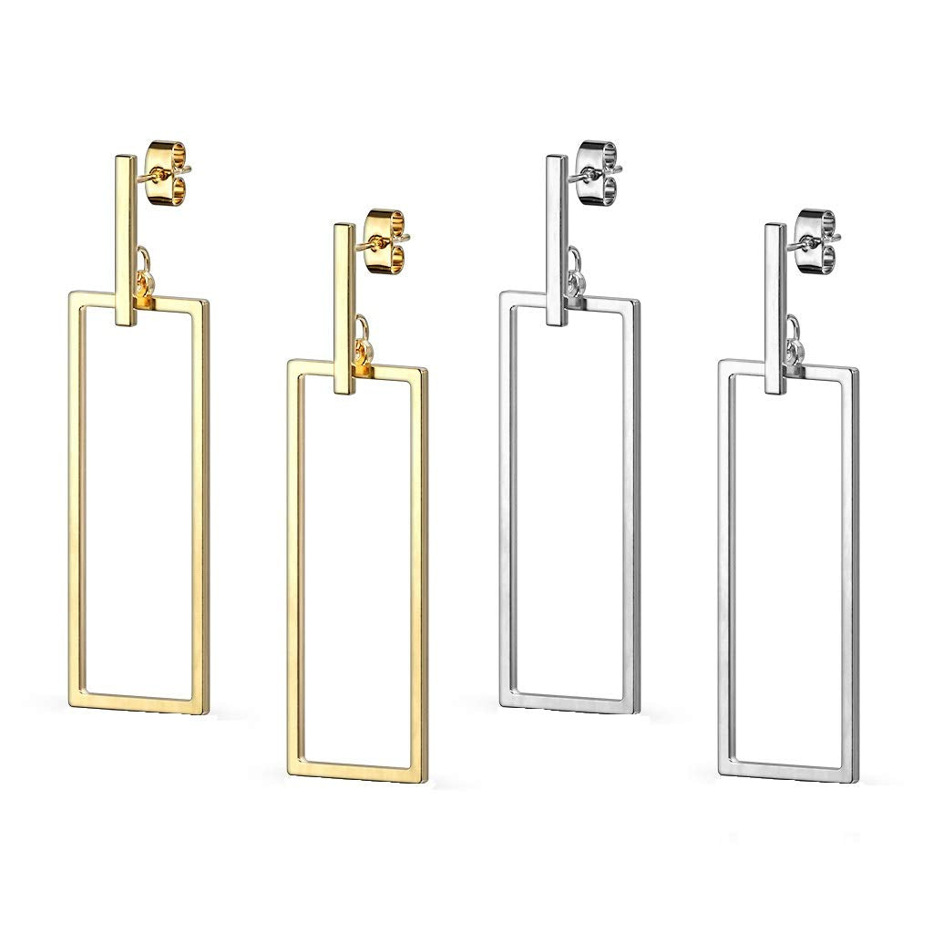 1 Paar Damen Ohrstecker Balken Anhänger Rechteck Ohrringe Chirurgenstahl Steckerverschluss Silber Gold