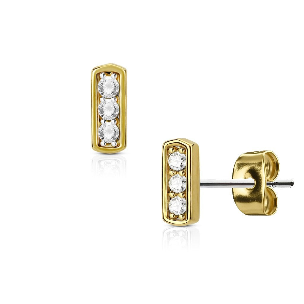 1 Paar Ohrringe Set Stecker Edelstahl Chirurgenstahl Bar 3 clear Zirkonia silber roségold gold