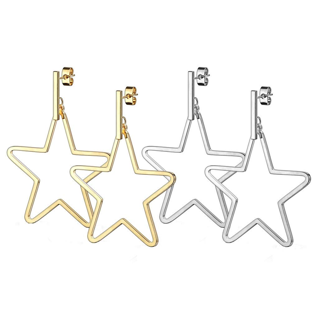 1 Paar Damen Ohrstecker Balken Stern-Anhänger Ohrringe Chirurgenstahl Steckerverschluss Silber Gold