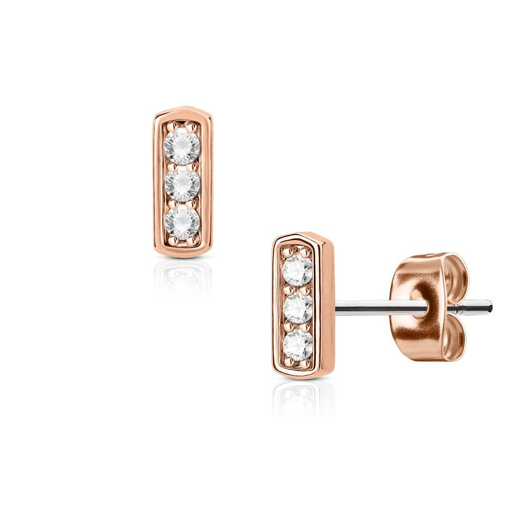 1 Paar Ohrringe Set Stecker Edelstahl Chirurgenstahl Bar 3 clear Zirkonia silber roségold gold