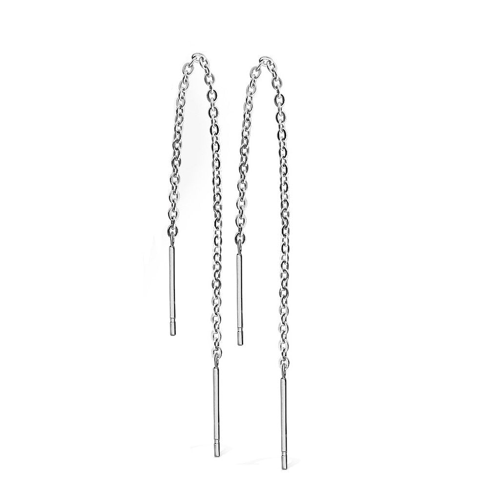 Damen 1 Paar Ohrhänger lange hängende Ketten 2 Stäbe Durchzieher e Ohrringe Set Ohrstecker Chirurgenstahl Silber Gold