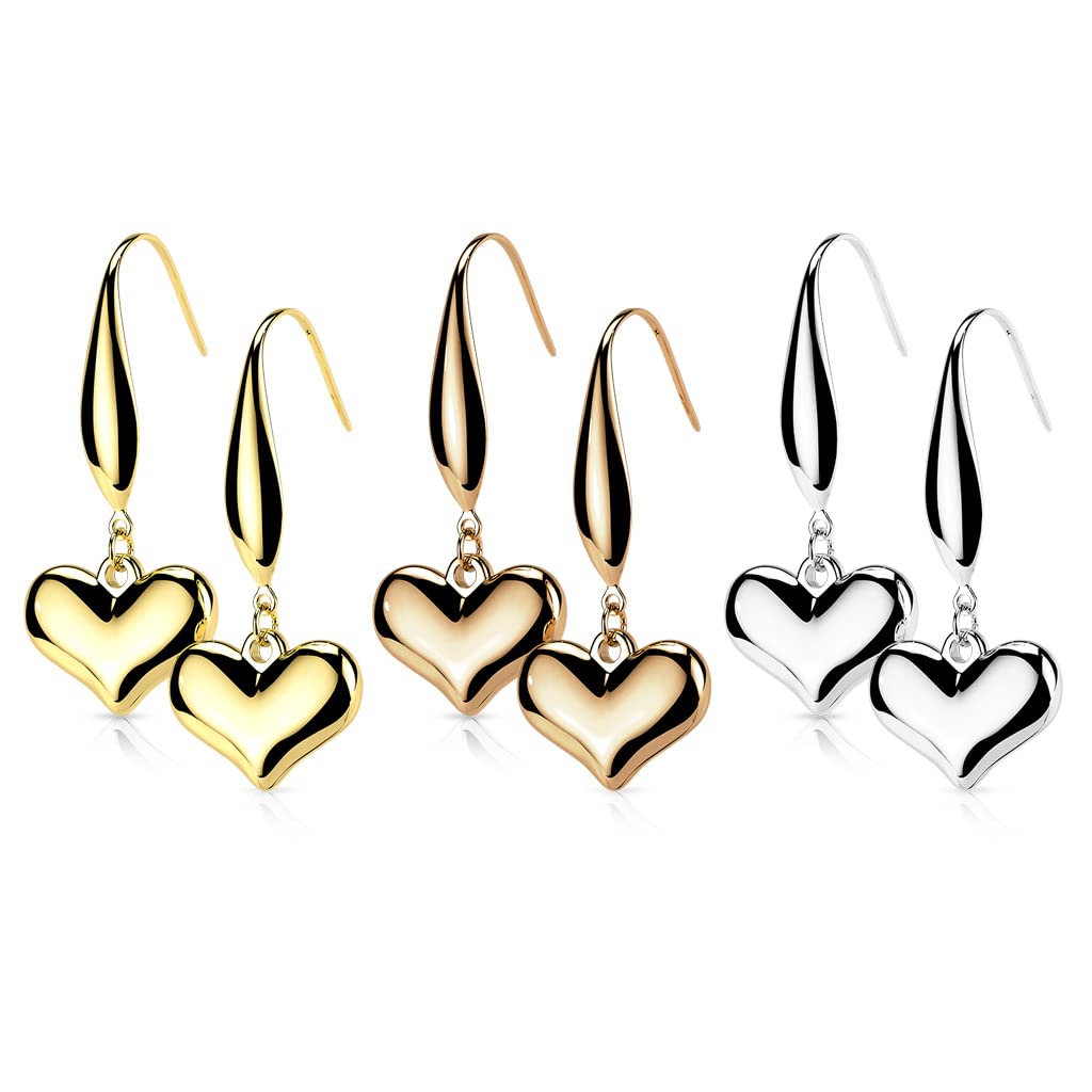 1 Paar Damen Ohrhänger Herz-Anhänger Ohrstecker Ohr-Haken Silber Gold Roségold