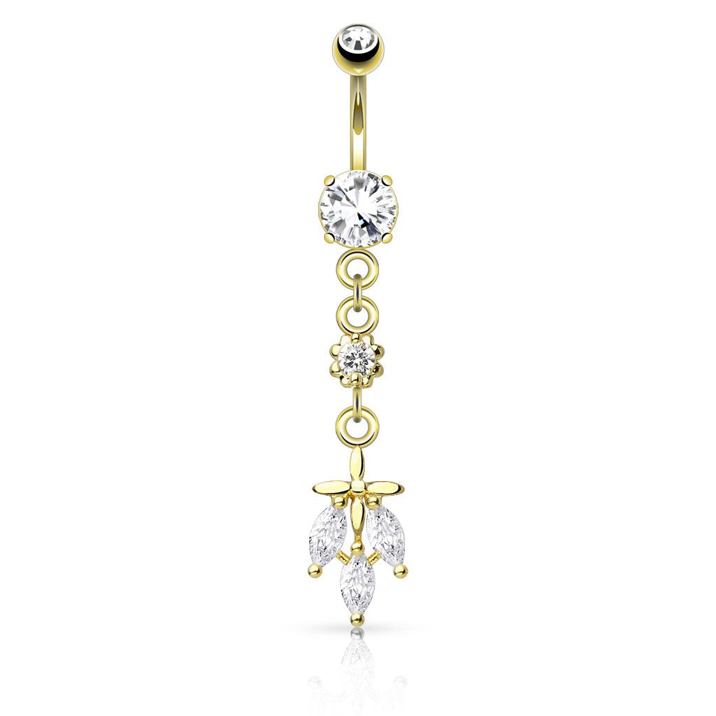 Bauchnabelpiercing Set 1,6mm 10mm Fallende Blätter 20 x 7mm Nabelpiercing Chirurgenstahl Bananabell Zirkonia Silber Gold Roségold