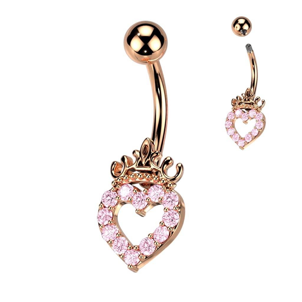 Bauchnabelpiercing Pavé Herz Krone Zirkonia Nabelpiercing Chirurgenstahl Bananabell Stab-länge 10mm