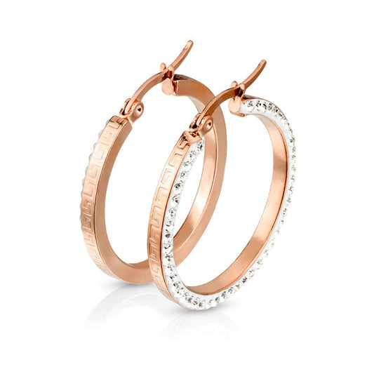 1 Paar Damen Ohrringe CREOLE 3mm breit Zirkonia-Rand Muster Ohrstecker Chirurgenstahl Gold Roségold Silber Clear 30mm