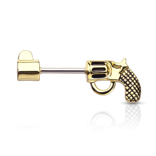Brustwarzenpiercing Revolver Pistole Brustpiercing Nippelpiercing Chirurgenstahl Gold Schwarz Silber Stab 1,6/12mm