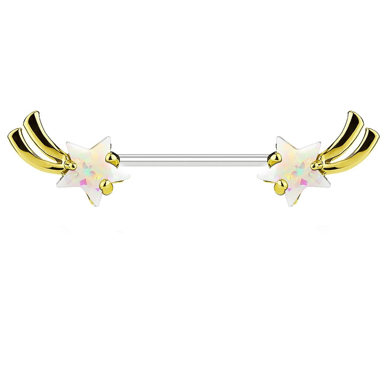 Brustwarzenpiercing Stern-SCHNUPPE Brustpiercing Intimpiercing Edelstahl Glitzer-Opal Silber Gold Roségold Stab 1,6mm 14mm