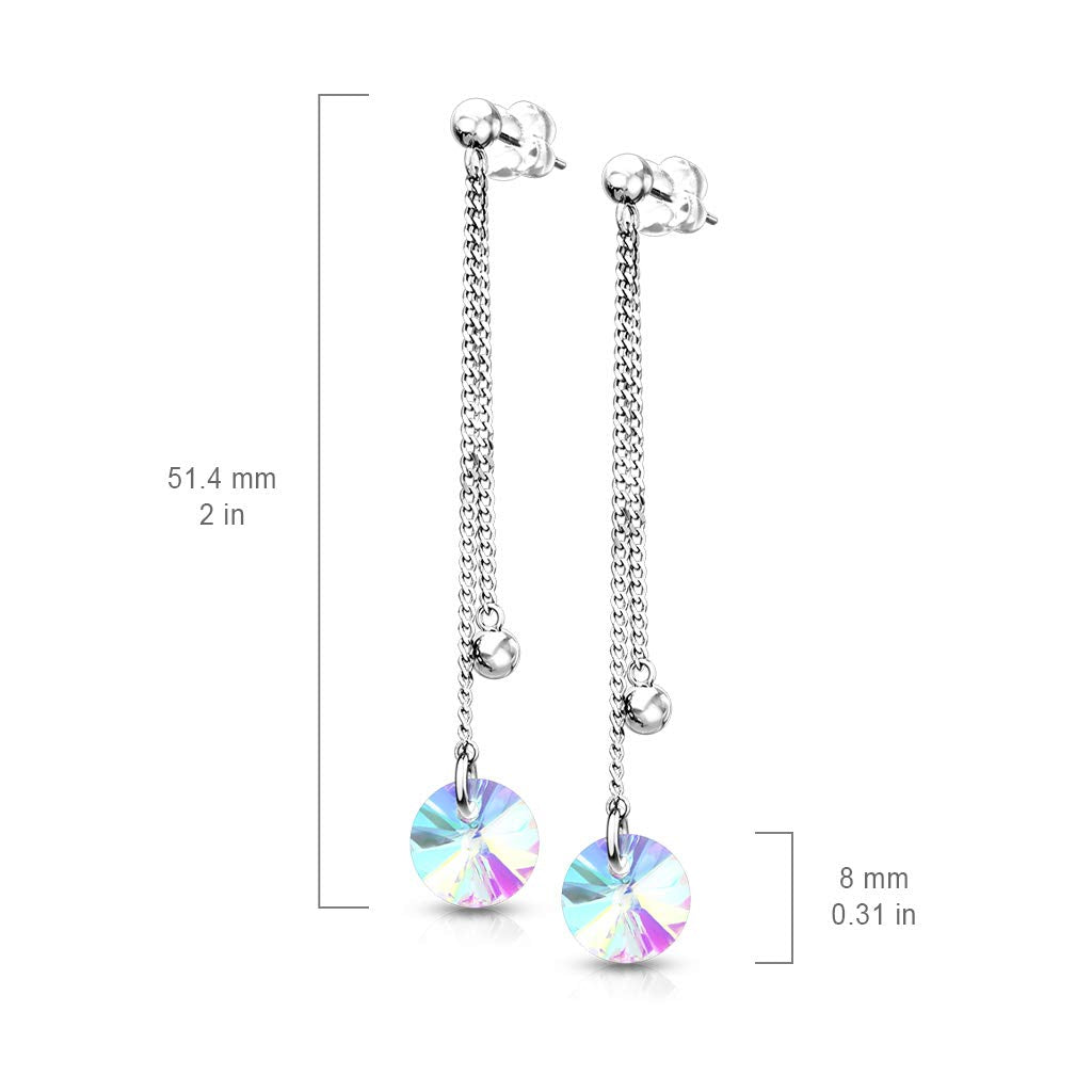 1 Paar Damen Ohrringe Runder Regenbogen-Anhänger Doppel-Kette Ohrhänger Ohrstecker Silber