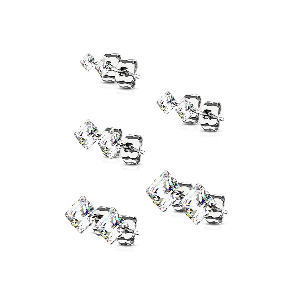 5 Paar Ohringe Eckiger Zirkonia 3mm 4mm 5mm 6mm 7mm Ohrringe Ohrstecker Chirurgenstahl Silber Gold Schwarz