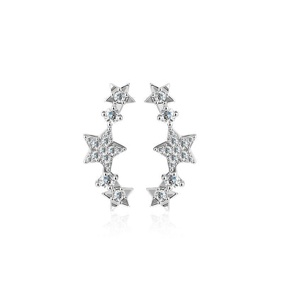 1 Paar Ohrklemmen funkelnde STERNE 21 x 3mm Set Damen Ohrringe Ohrclip Ohrstecker Chirurgenstahl Silber Clear Aqua